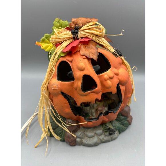 Vtg Ceramic Pumpkin Halloween Decoration Lighted Jack O Lantern Electric Fall - Picture 1 of 8